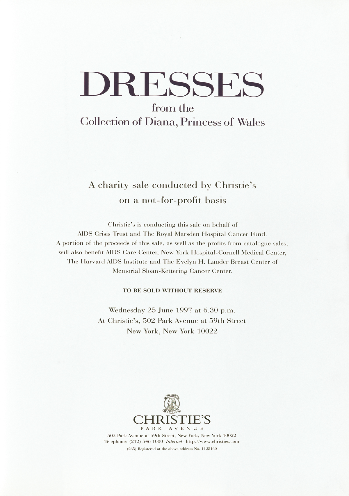 DIANA; PRINCESS OF WALES. Dresses from the Collection of Diana, Princess of Wales. Signed, Diana, on the half-title.